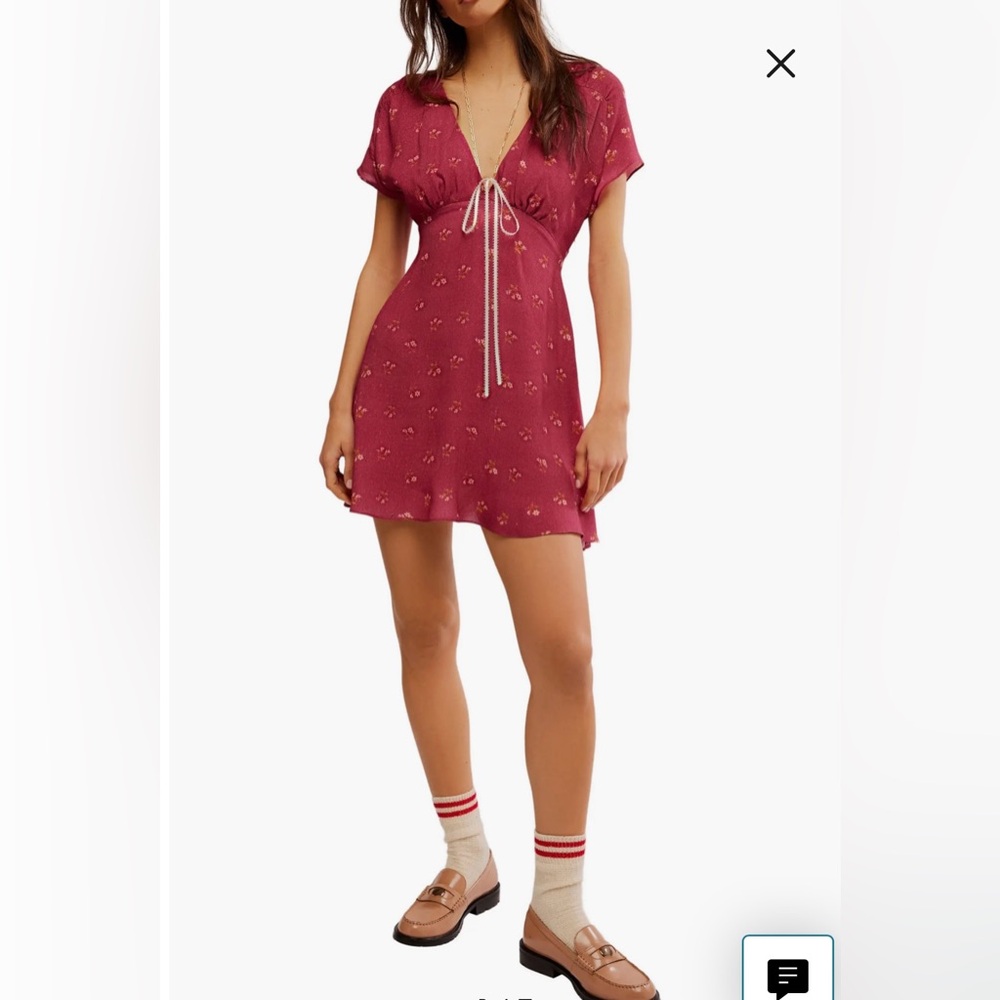 Free People Red Plunge Neck Flutter Sleeve Mini Dress